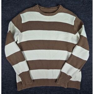 Brandy Melville J.GALT Brown Cream Striped Sweater Cotton Crewneck Comfy Size OS